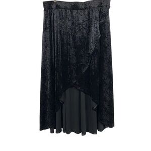 Torrid Skirt 2X Black Witchy Goth Vampy Tea Length Velvet High Low Faux Wrap